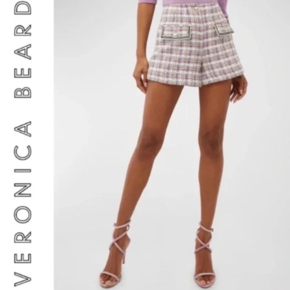 Veronica Beard Inara Plaid Cotton Blend Tweed Shorts Light Violet Mu 🆕⌚📦🏃💨🚚